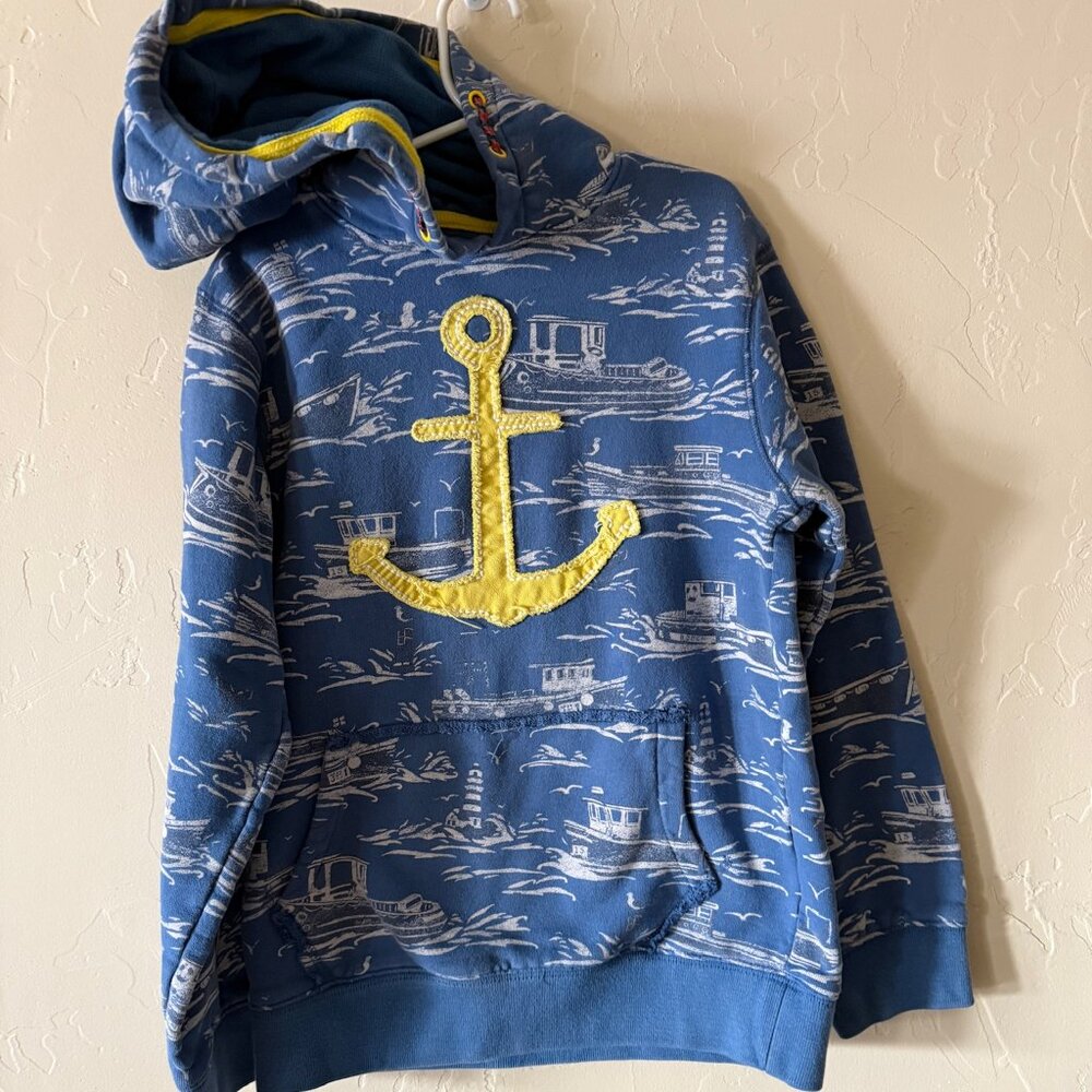 Mini Boden Blue Hoodie with Nautical Design 9-10 year